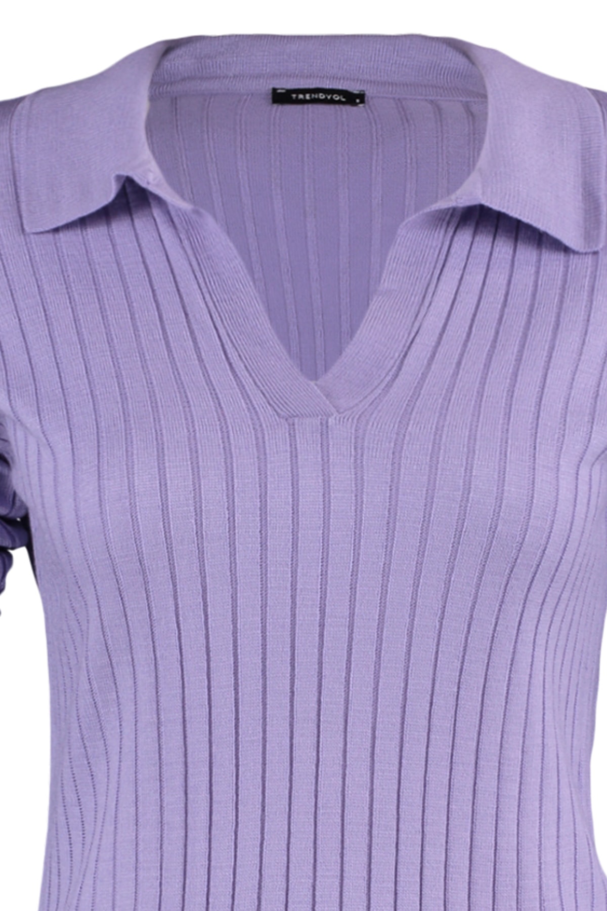 Trendyolmilla  Lila Kol Ucu Detaylı Polo Yaka Triko Kazak TWOAW21KZ1113 - Görsel 8