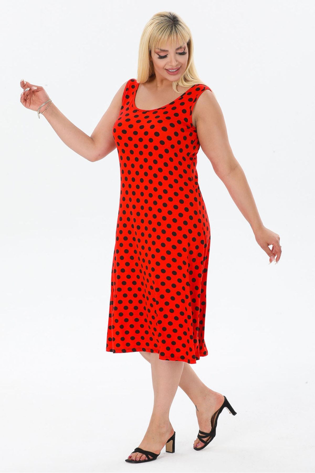 Dark red top polka dot dress