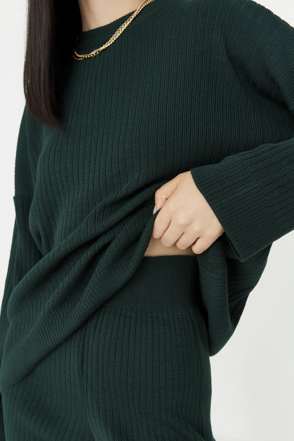 Trendyol Collection Smaragdzöld széles szabású Basic Fittilli kötöttáru alsó felső szett TWOSS20AU0084