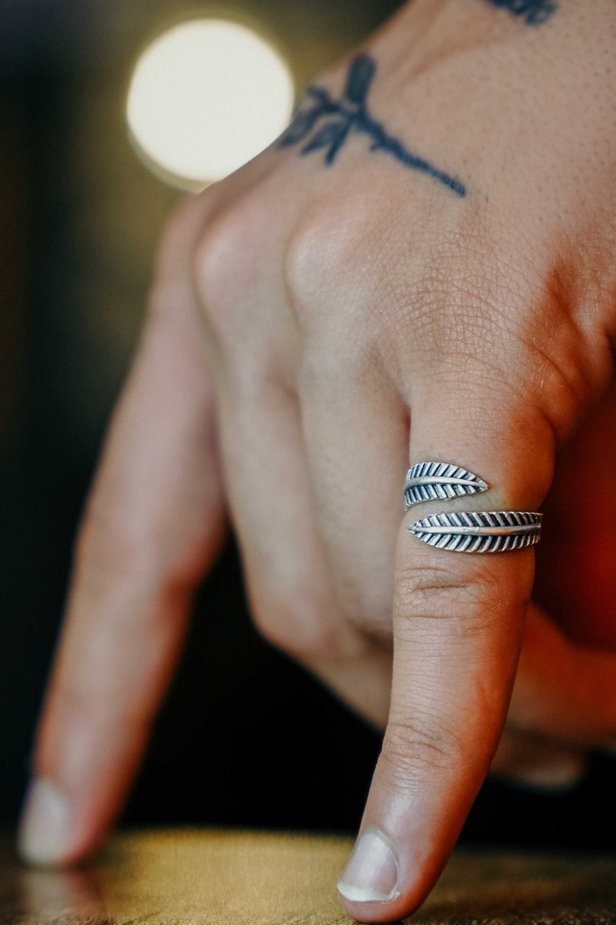 The Collection Erkek Kadın Gümüş Tüy Model Ayarlanabilir Eklem Yüzük