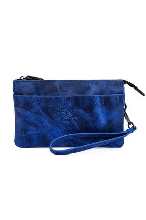 Hakiki Deri Crazy Horse Mavi Unisex El Portföy Clutch Çantası 5488-zm 5488-ZKT