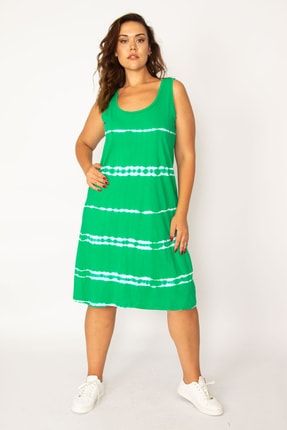Kadın Yeşil Batik Desenli Elbise 65n33964 65N33964