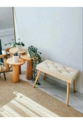 Gürgen Retro Ahşap Ayaklı Handmade Krem Pofidik Puf Bench Koltuk Sandalye PAPRO