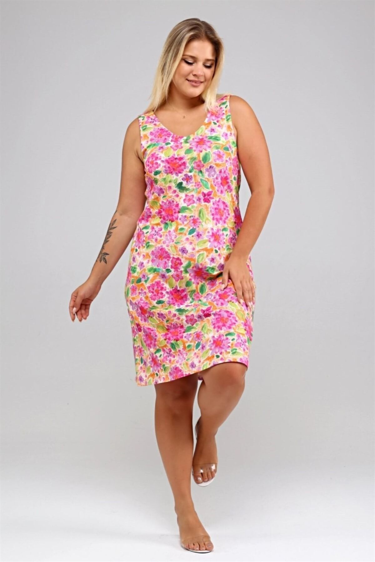 Seamoda V Neck Floral Patterned Sleeveless Dress Trendyol