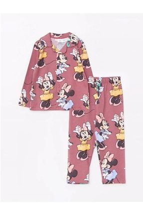Polo Yaka Uzun Kollu Minnie Mouse Baskılı Kız Bebek Pijama Takımı 2'li W24461Z1 - LT8