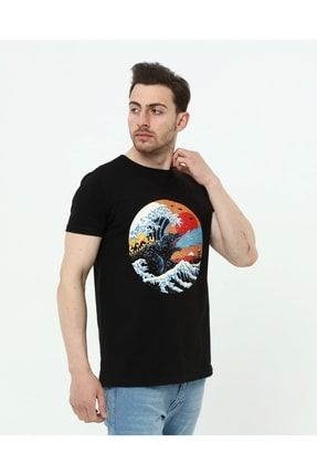 Store Godzilla Baskılı Erkek T-shirt Siyah HNST-OUT-DOOR-1234