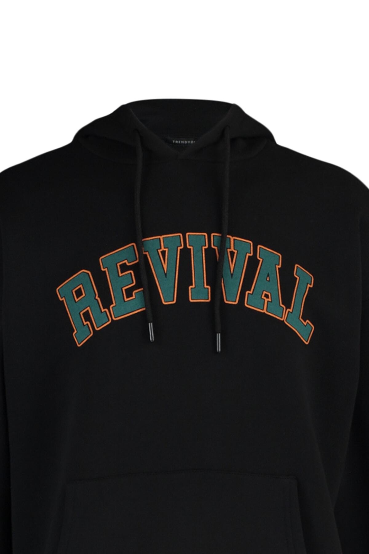  Trendyolmilla Man Siyah Oversize/Geni? Kesim Kapü?onlu ?çi Polar/S?cak Tutan Unisex Sweatshirt