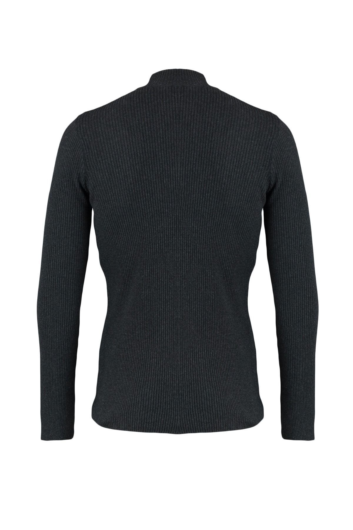 Trendyol Collection-Anthrazitfarbener, gerippter Strickpullover aus Baumwolle – halber Rollkragenpullover, schmale Passform TMNAW21KZ0568 6