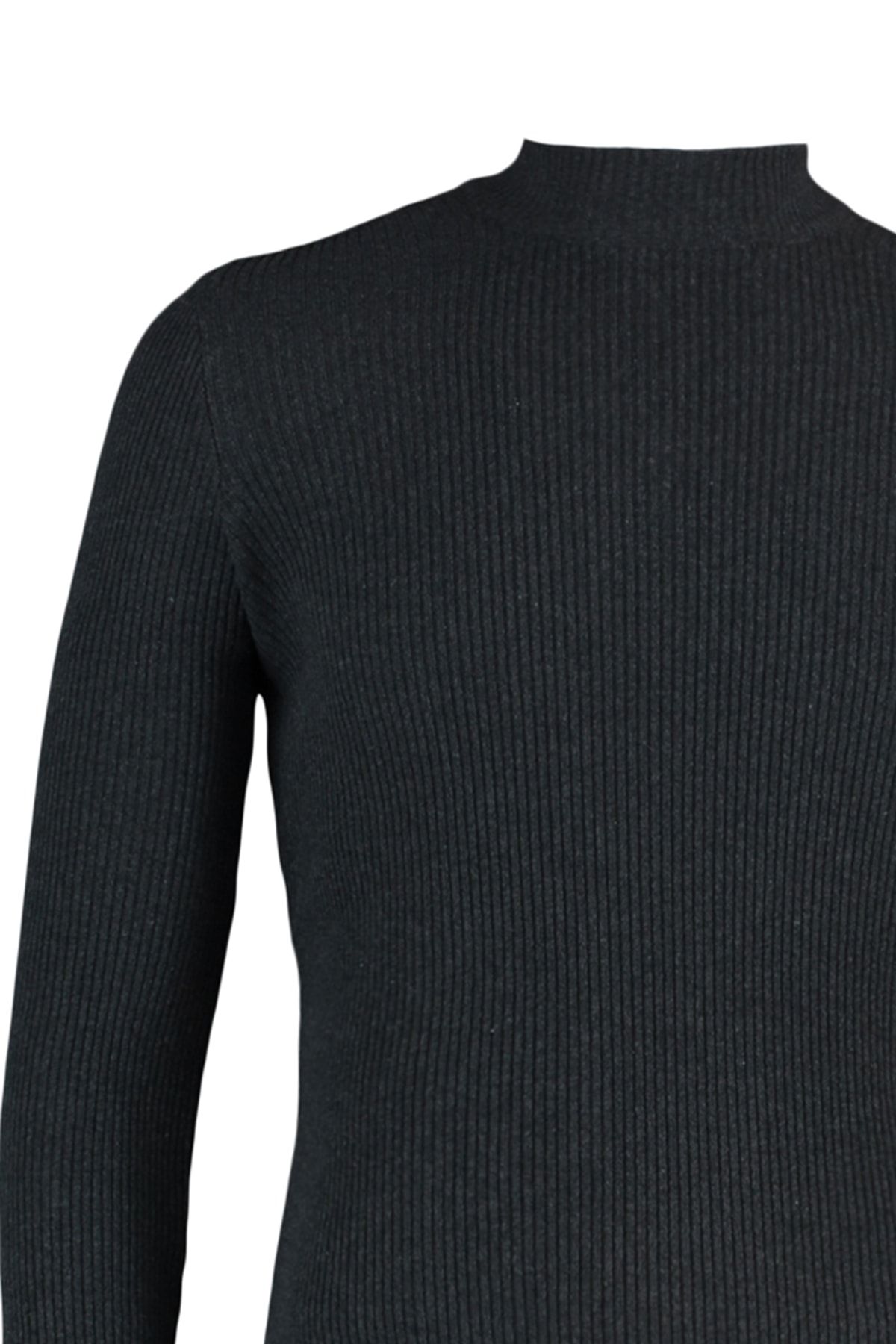 Trendyol Collection-Anthrazitfarbener, gerippter Strickpullover aus Baumwolle – halber Rollkragenpullover, schmale Passform TMNAW21KZ0568 8
