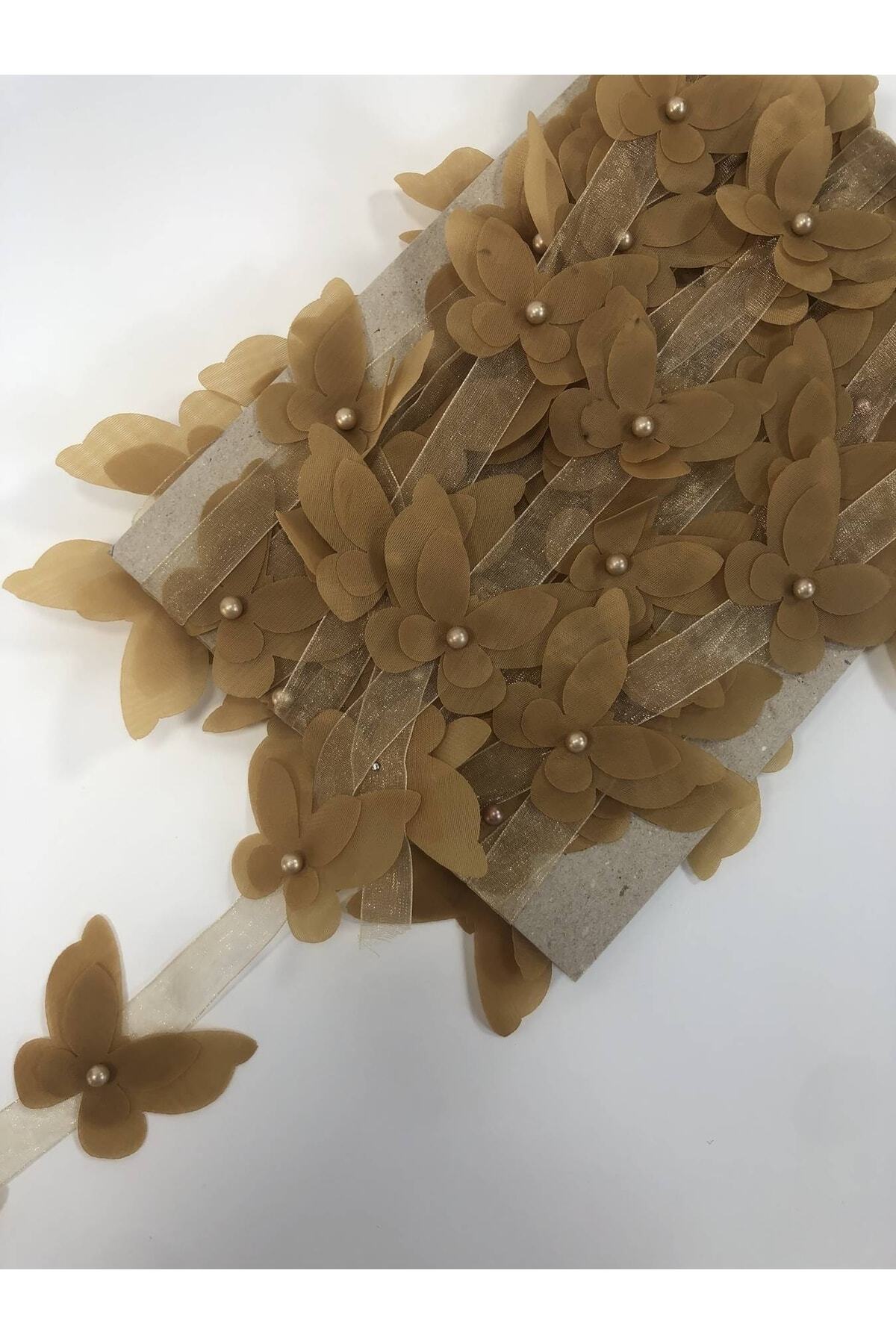 Mustard Laser Cut Butterfly Ribbon Organza Fabric Artificial Flower 13 Butterfly-Decorative Ribbon-Deco