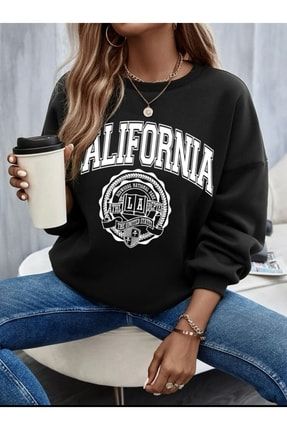 Kadın California Baskılı Siyah Oversize Sweatshirt CALİFORNİA SİYAH SWEATSHİRT
