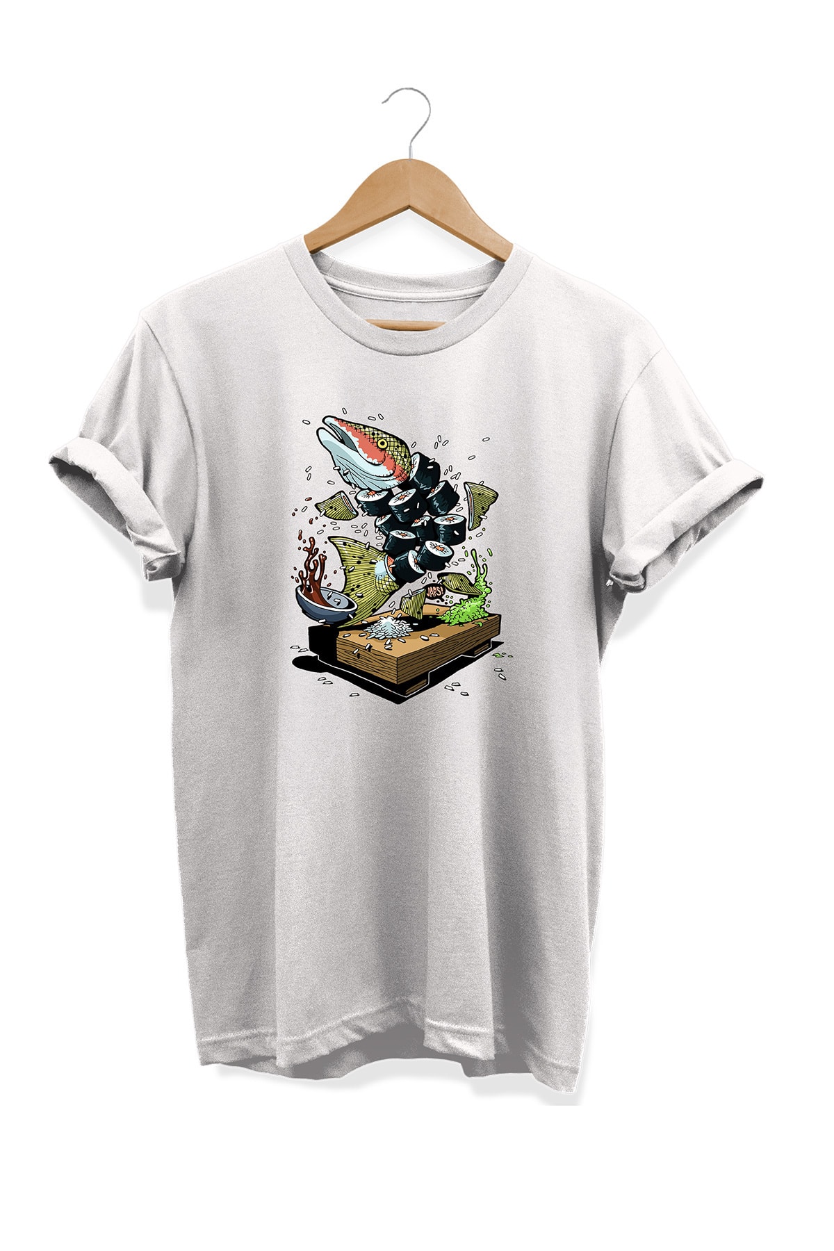 remonz Yemek Serisi Somon Baskılı %100 Pamuk Büyük Beden Tişört