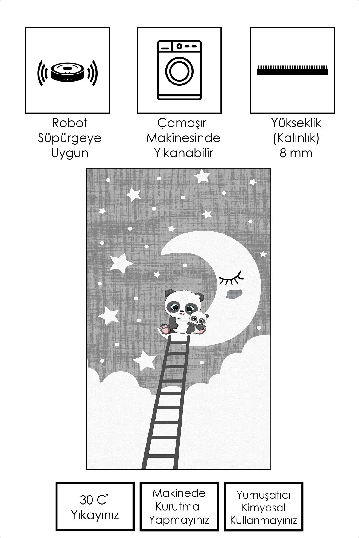 Confidence Home Makinede Yıkanabilir Kaymaz Taban Leke Tutmaz Yıldız Desenli Bebek Ve Çocuk Halısı Oyun Matı fotoğrafı 2 (önizleme)