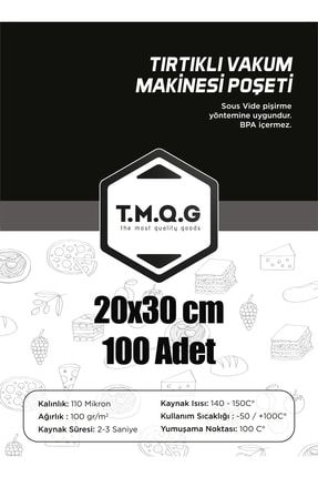 20x30 Cm - 100 Adet Tırtıklı Vakum Makinesi Poşeti TMQG87