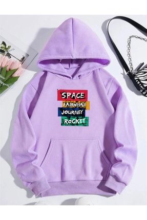 Kadın Oversize Kapşonlu Renkli Space Tasarım Logo Hoodie spacekapsonhoodie