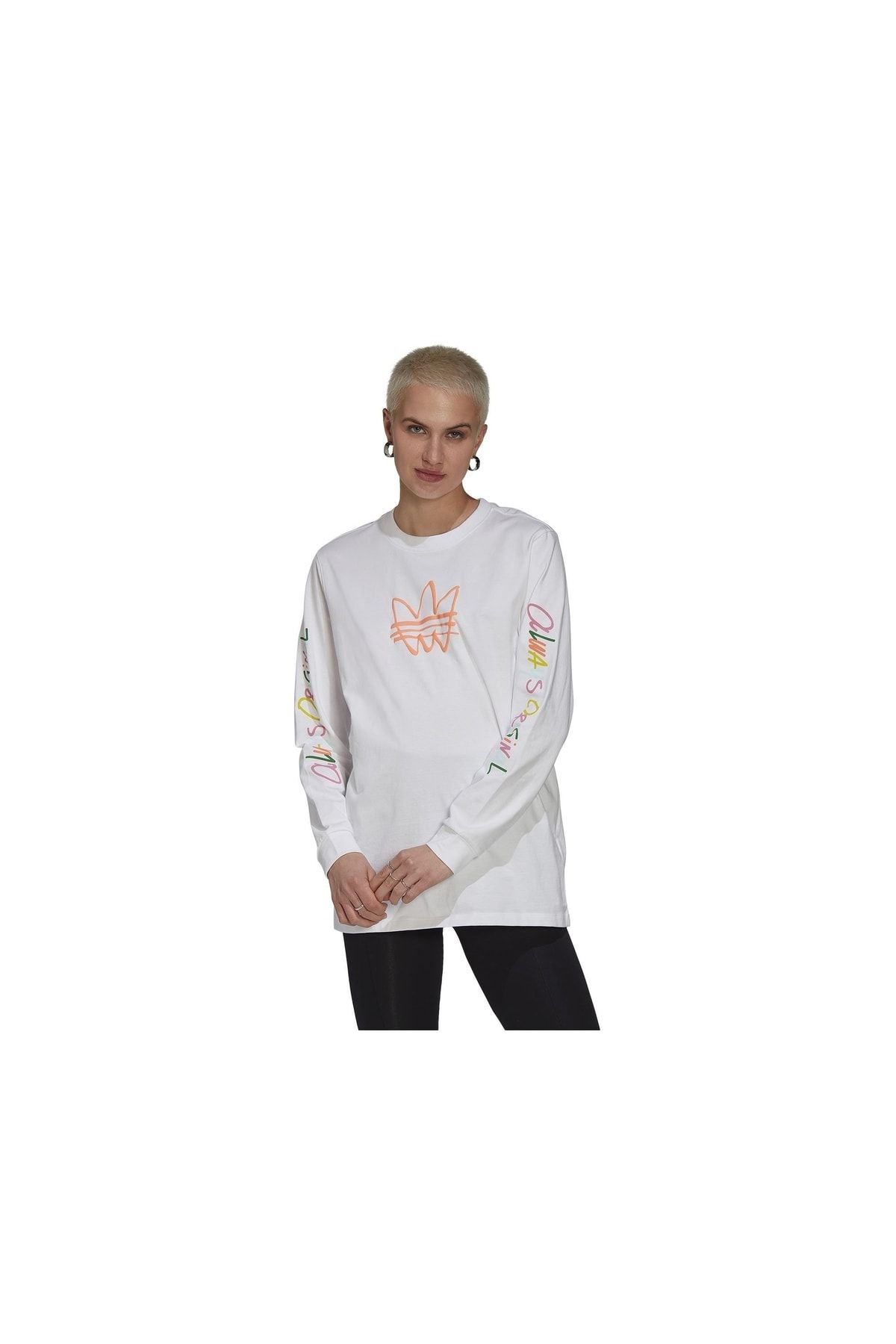 adidas Graphic Ls Tee Kadın Günlük Tişört Hn6339 Beyaz
