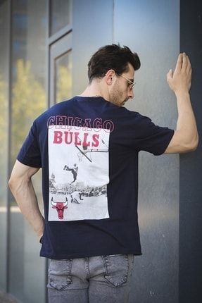 Bulls Önü Ve Arkası Baskılı Oversize Erkek Tshirt ftx747ot