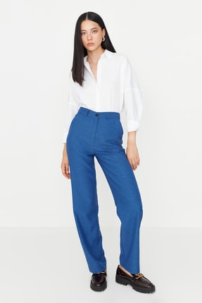 TRENDYOLMİLLA Lacivert Y&uuml;ksek Bel Havu&ccedil; Fit Pantolon TWOAW23PL00246
