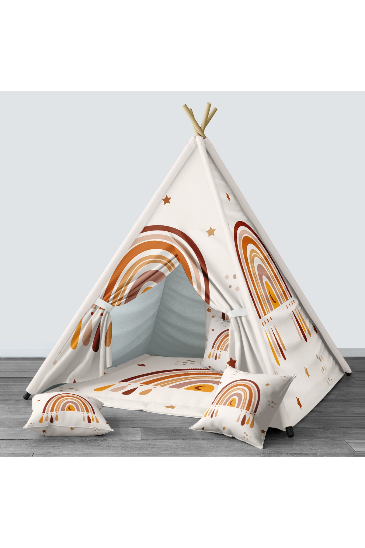 Tinybabyconcept Çocuk Odası Kızıldereli Çadır Katlanabilir Çocuk Oyun Çadırı Oyun Evi Gökkuşağı Desenli 026