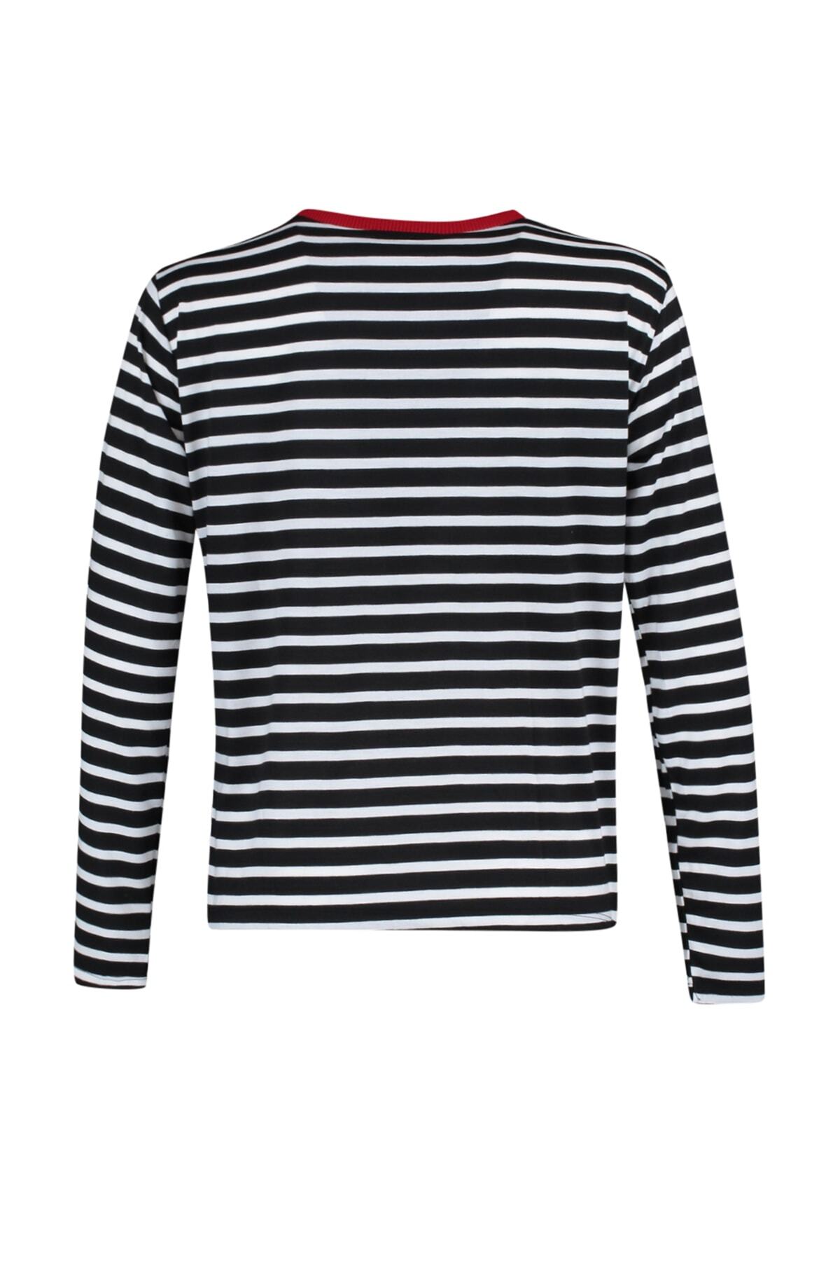 Trendyolmilla  Siyah Çizgili Relaxed Kalıp Basic Bisiklet Yaka Renkli Ribanalı Örme T-Shirt TWOAW23TS00026 - Görsel 5