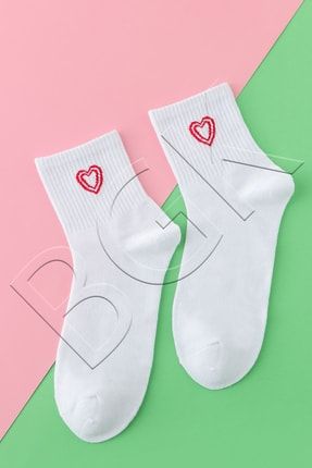 Tekli Kalp Desenli Kadın Çorap Pamuklu TN-BG-69Y65