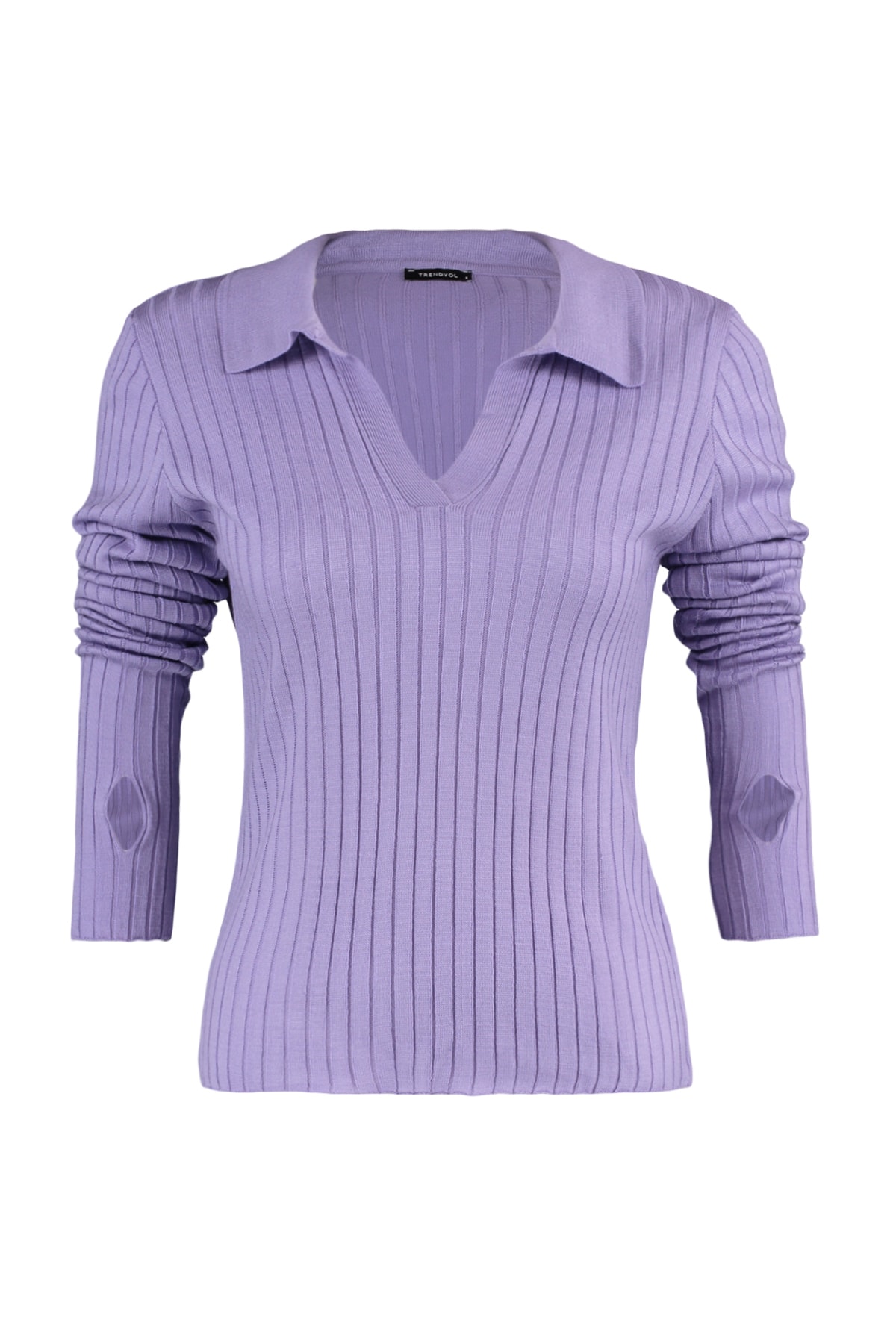 Trendyolmilla  Lila Kol Ucu Detaylı Polo Yaka Triko Kazak TWOAW21KZ1113 - Görsel 7