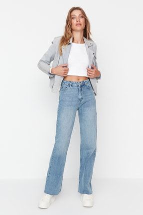 Mavi Yüksek Bel Uzun Straight Jeans TWOAW23JE00143