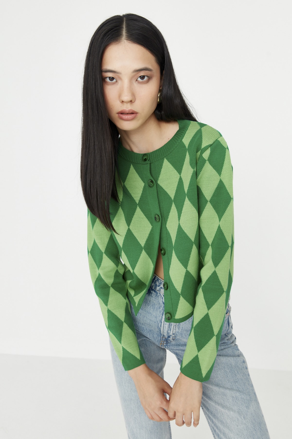 Trendyolmilla  Yeşil Crop Triko Hırka TWOAW23HI00176 - Görsel 3