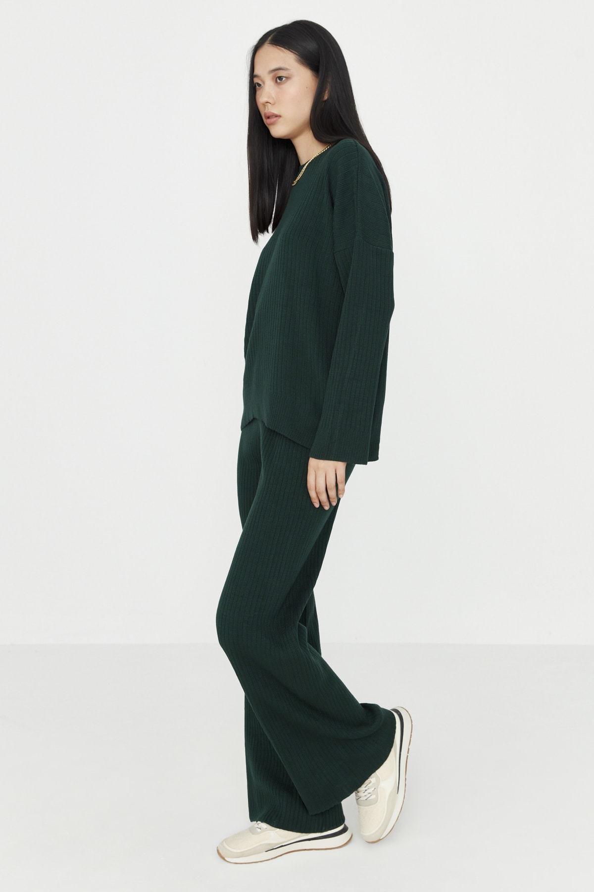 Trendyol Collection Smaragdzöld széles szabású Basic Fittilli kötöttáru alsó felső szett TWOSS20AU0084