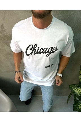 Unisex Chicago Özel Baskılı Oversize Penye T-shirt %100 Pamuk TYC00520661548