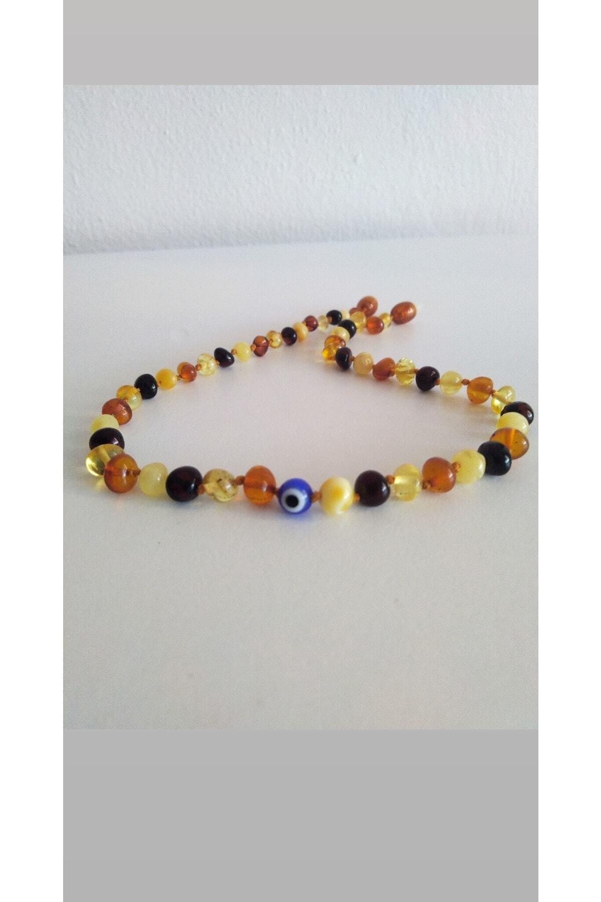 NİSSBEBE Sertifikalı Orijinal Kehribar Çocuk Kolye Nazar Boncuklu 36-37 Cm