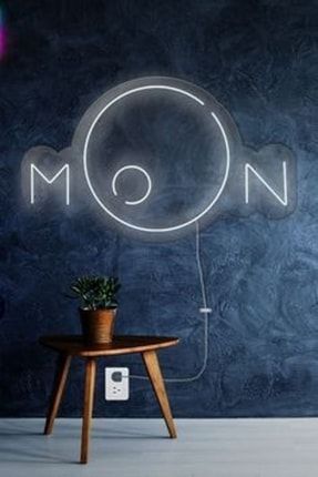 Ay Figürü Moon - Neon Led Dekoratif Duvar Yazısı Tabelası Aydınlatması Gece Lambası 60cmx40cm SMC - 1011