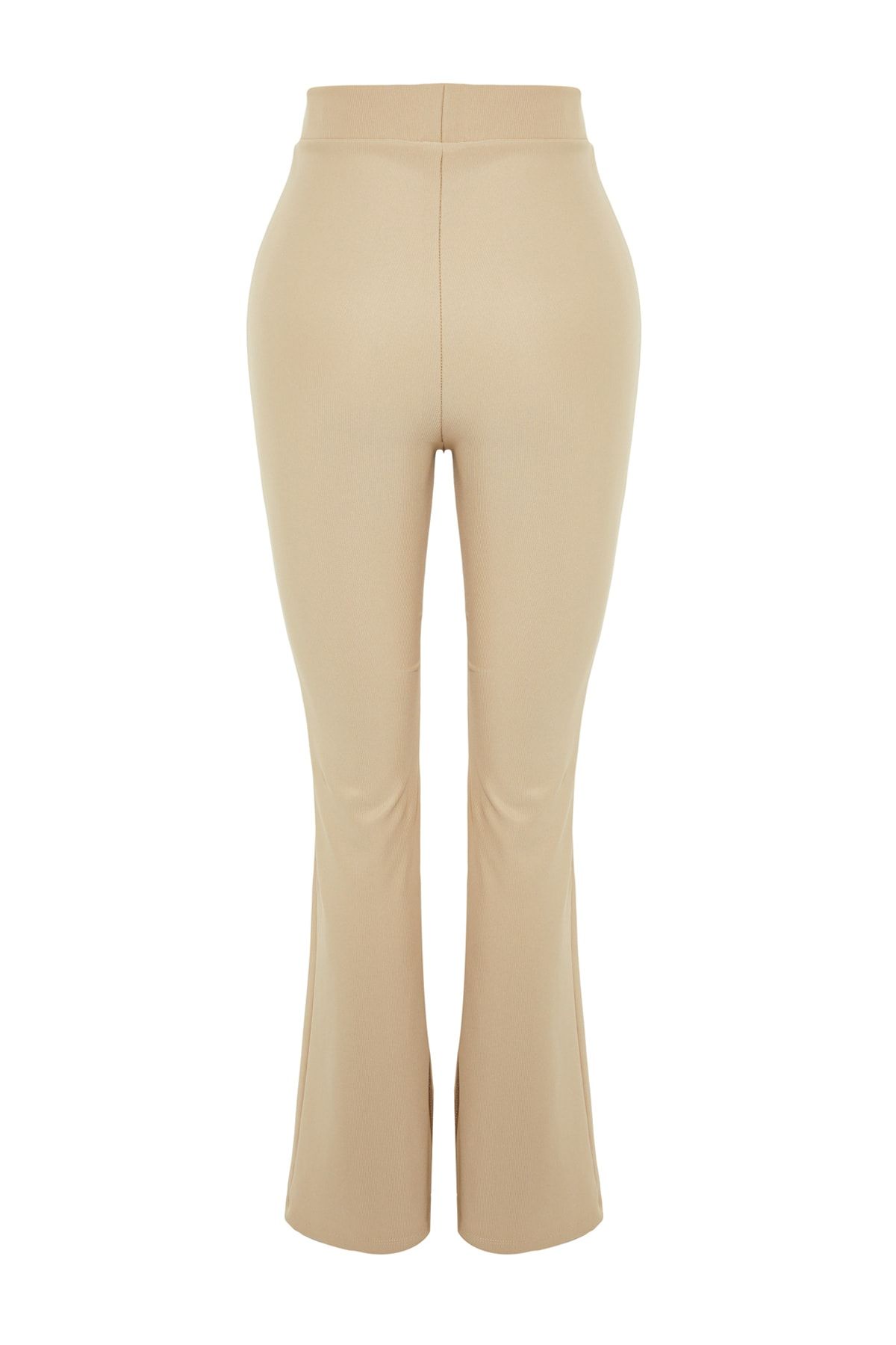 Trendyol Curve-Pantaloni evazați bej - picior spaniol, despicat, mărime mare TBBAW23AR00030 7