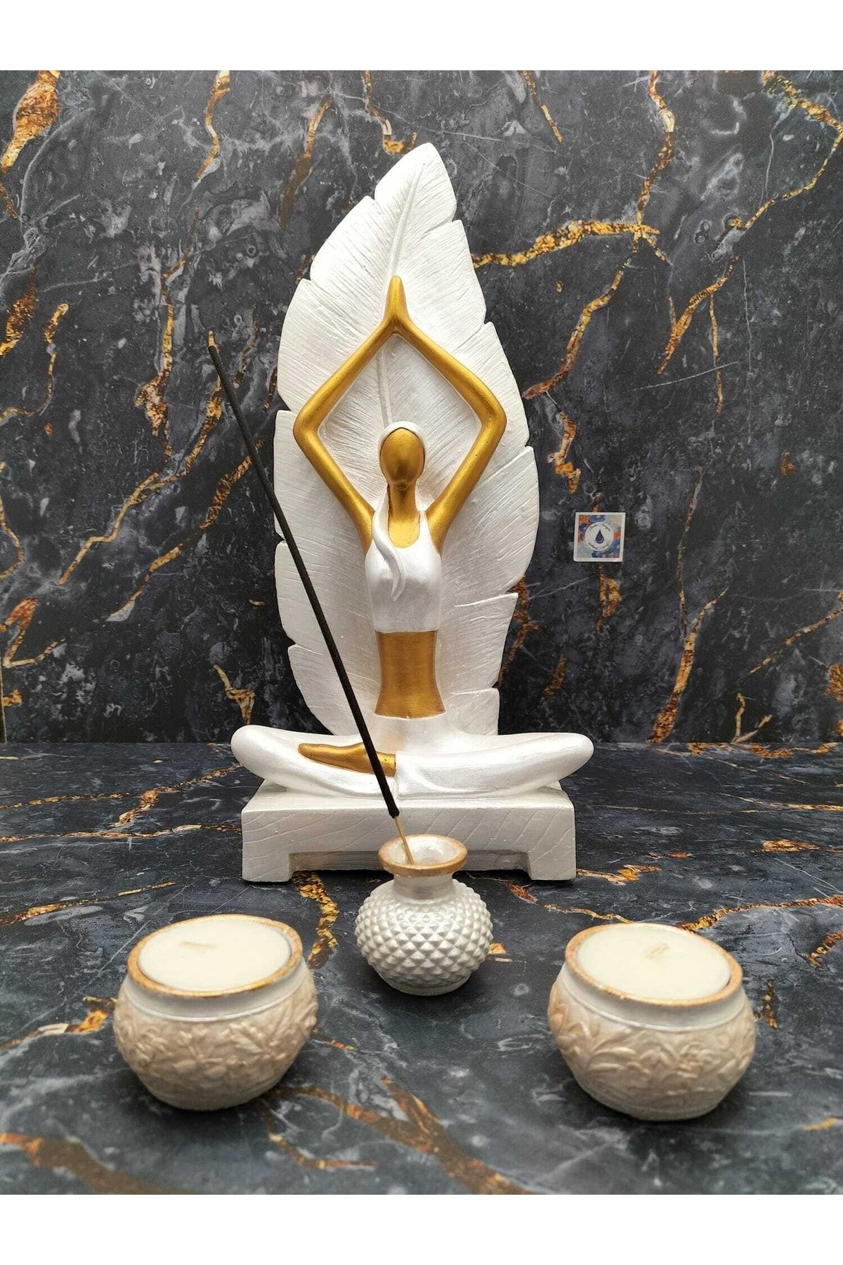 Yoga Yapan Kız Tütsülük Ve Mumluk Sedefli Beyaz&altın Set 2