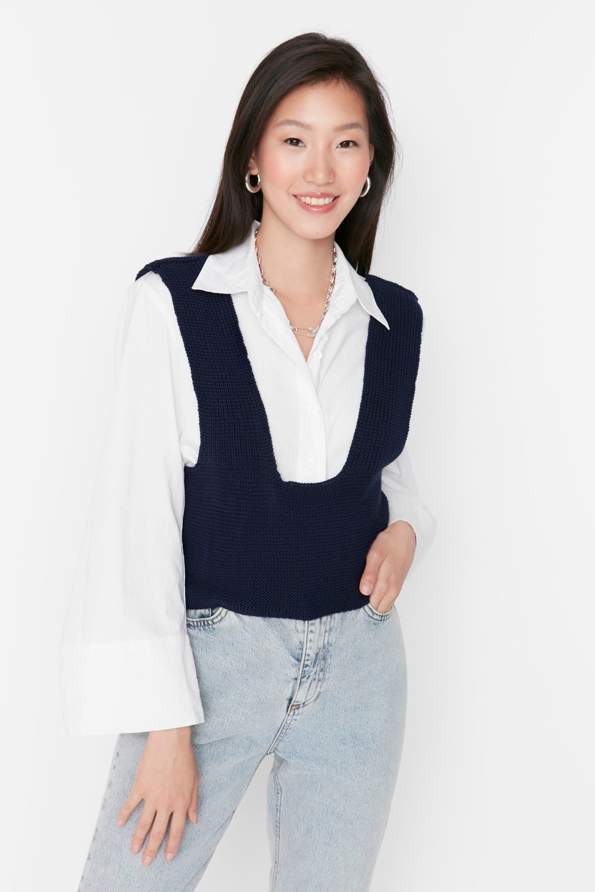 Trendyol Collection Strickweste Dunkelblau Regular Fit
