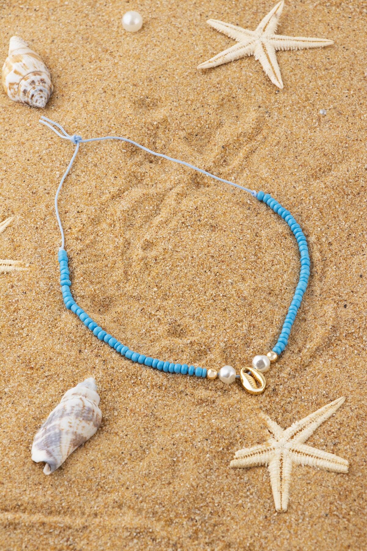 Sortie Aksesuar Mavi Boncuklu Deniz Kabuğu Figürlü Halhal 051