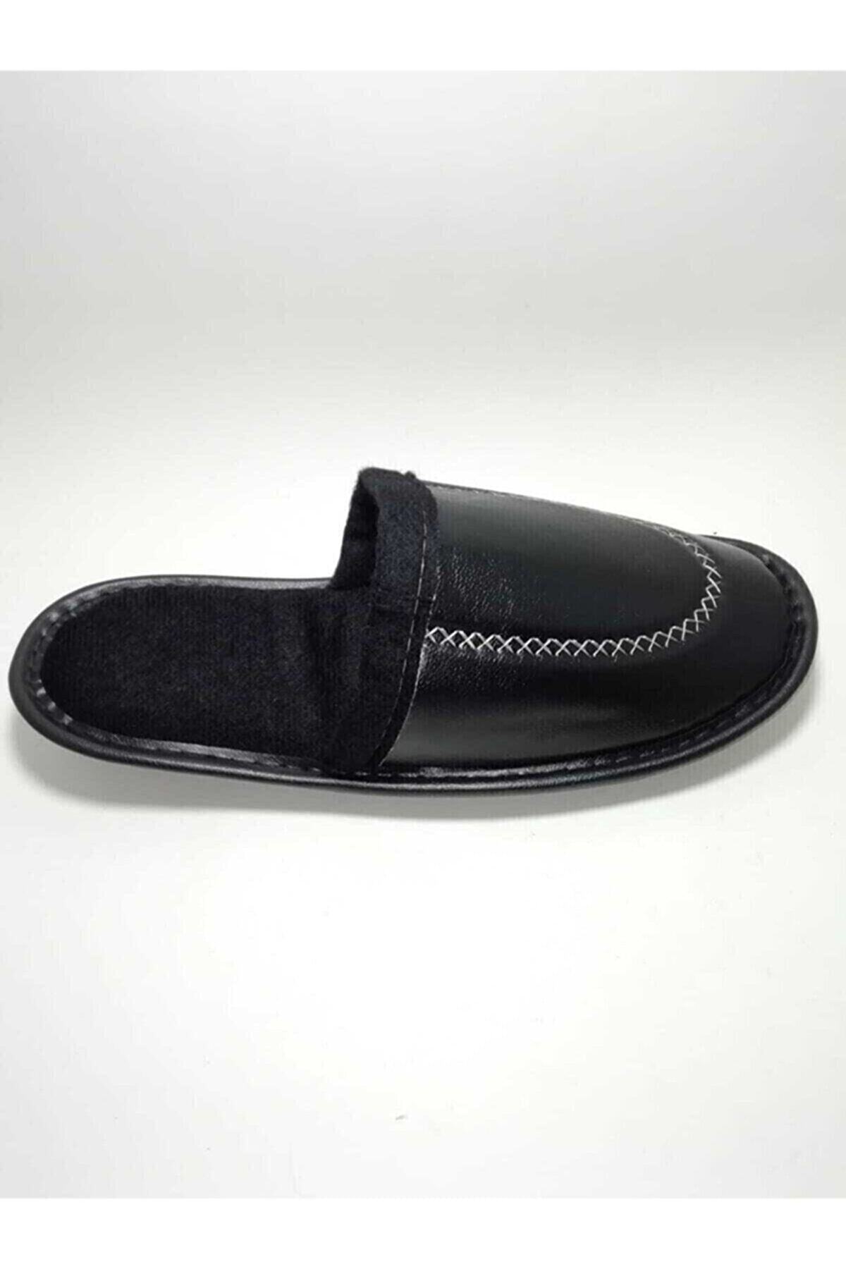 Armis  Erkek Siyah Deri Görünümlü Yumuşak Taban Terlik - Görsel 2