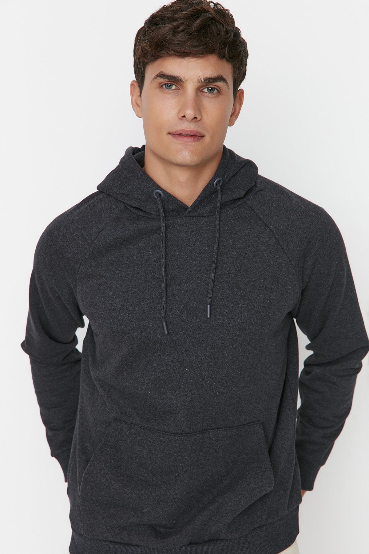 Trendyol Collection-Anthracite Regular/Normal Cut Hooded Fleece/Keep Warm Sweatshirt Tmnaw23Sw00194 5