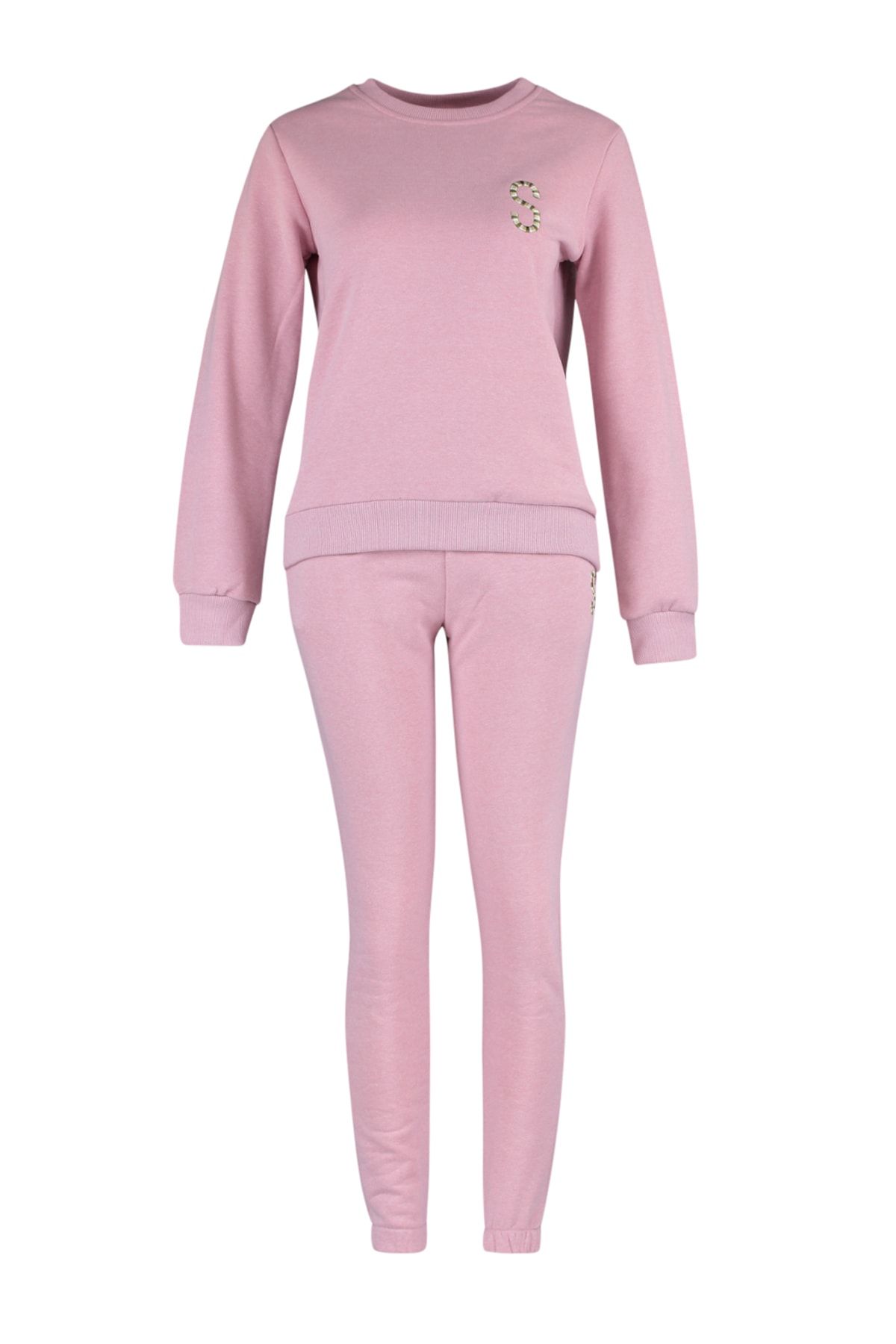Trendyol Collection-Podstawowy dres z dzianiny Dried Rose z podwyższonym nadrukiem 7