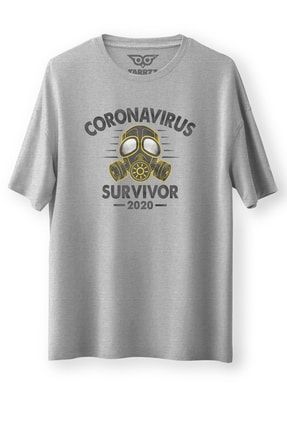 Corona Virüs Survivor 2020 Oversize Tişört Pamuklu Kısa Kollu Bisiklet Yaka Baskılı Oversize Tişört trrzz-000161