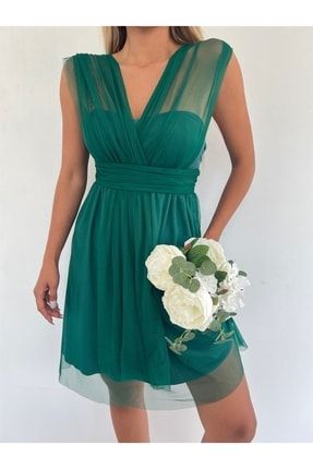 Tasarım Tül Elbise Yeşil 3770-YŞL