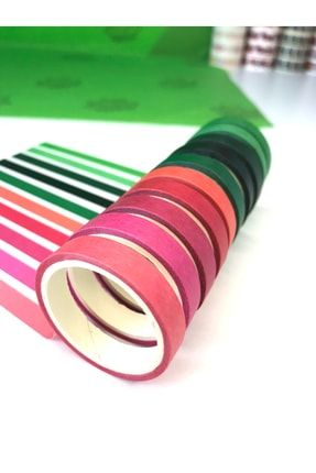 Renkli Dekoratif Kağıt Bant (40 MT) (10'LU) - Pembe/yeşil Ve Tonlar PB2000