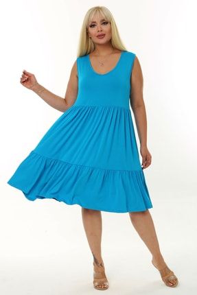 Kadın Mavi Büyük Beden Katlı Elbise 2210188