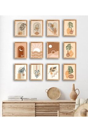 12 Parça Çerçeve Görünümlü Boho Mdf Tablo Seti Set421 PRA-6704778-4783