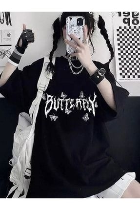 Harajuku Butterfly Siyah Oversize Unisex Tshirt fvrmhrjkbttrfly