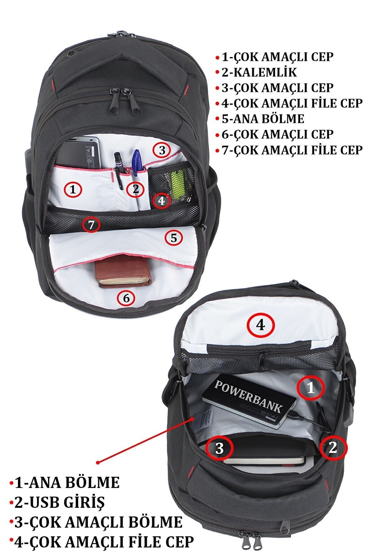 کوله پشتی زنانه مشکی Case Club | GSsırt 9800 اورجینال - تصویر 4