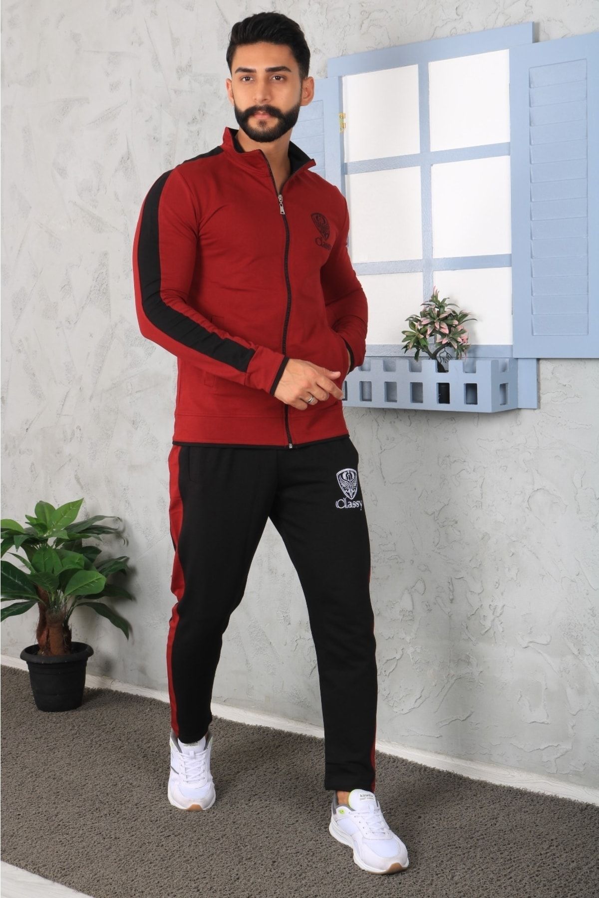Black and red sweatsuit best sale