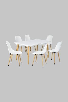 Eames Sandalye Avanos Ahşap Mutfak Masası Takımı - 80x140 Cm MMT-BEYAZ-NATUREL