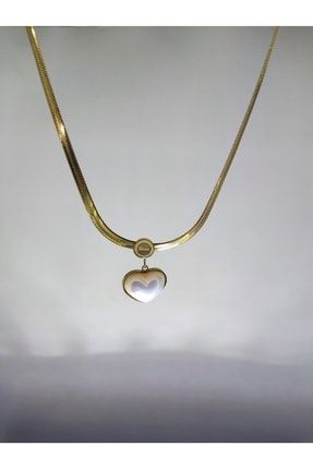 Kalpli Çelik Italyan Yassı Gold Love Kolye KÇİYGLK-3100