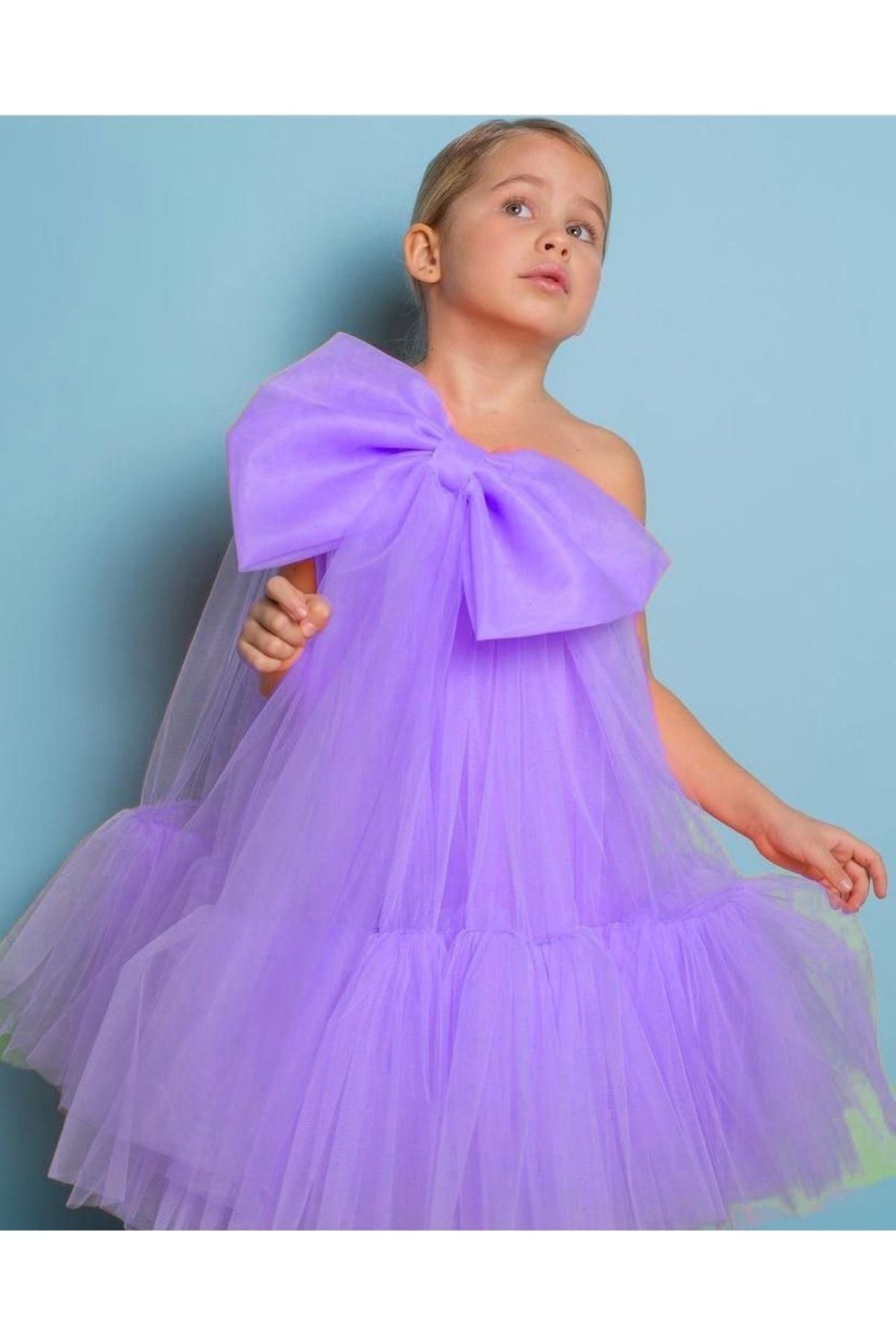 Kız Çocuk Lila Renk Doğum Günü Parti Özel Gün Elbisesi